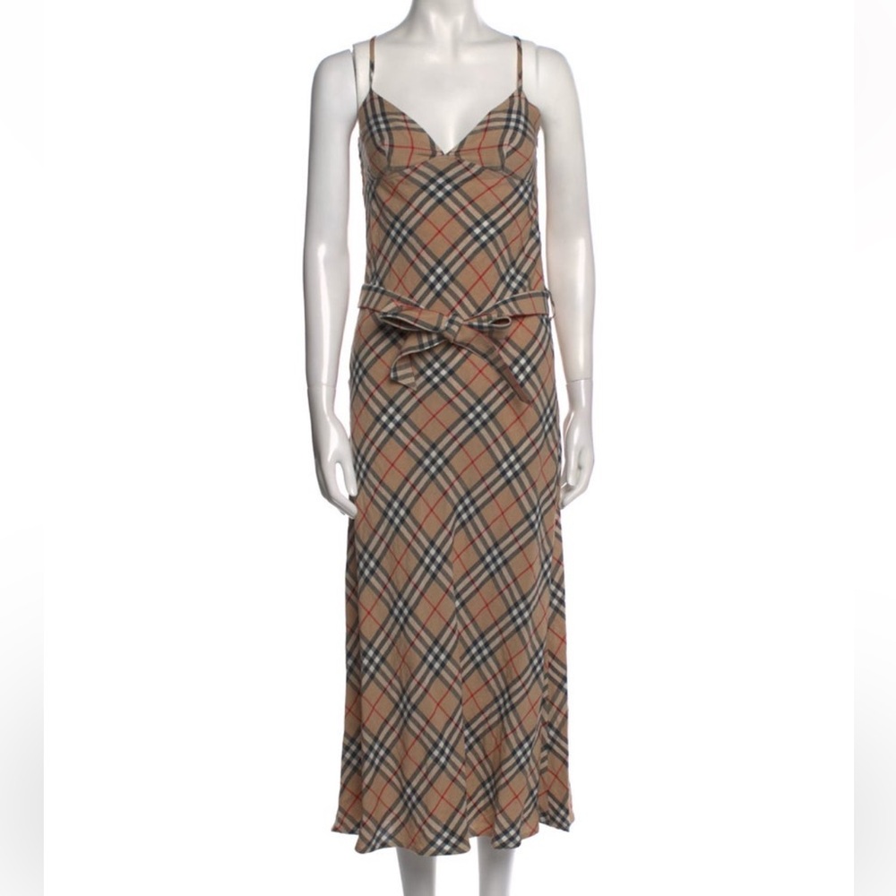 Burberry Beige Plaid Maxi Dress
